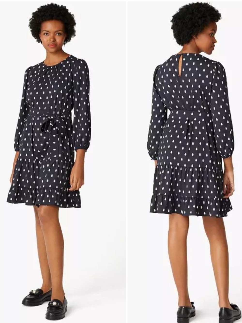 Kate Spade Hoot Night Owl Shift Dress Designer Midi Dark Navy/Black White & Gray